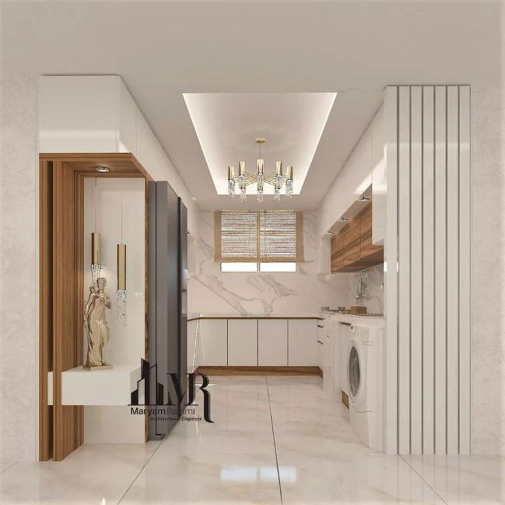 طراحی کابینت دکوراتیو برای آشپزخانه شکل L 