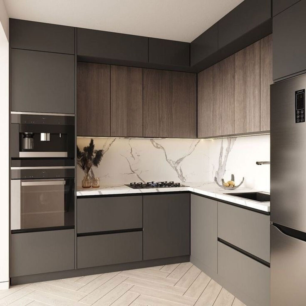 طراحی کابینت فانتزی برای آشپزخانه شکل L