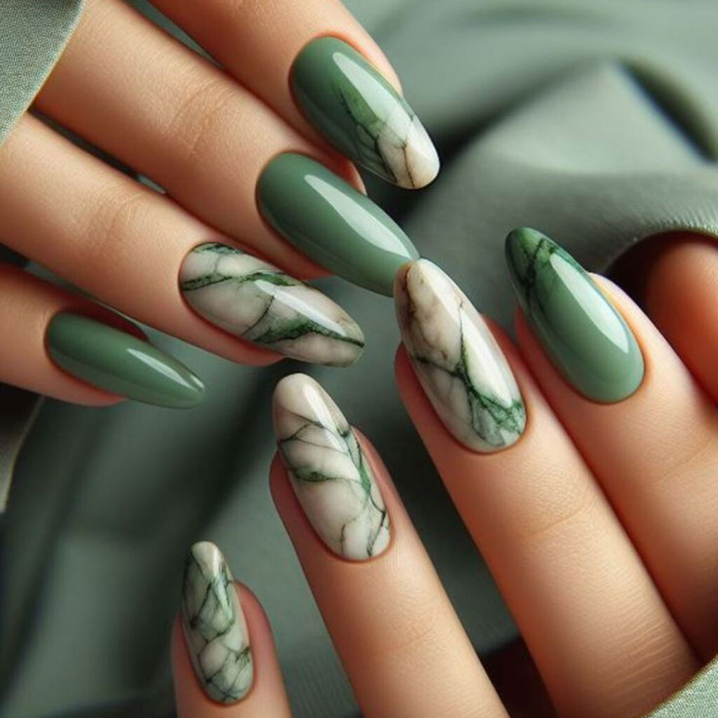طراحی ناخن با طرح ماربل سبز شیک