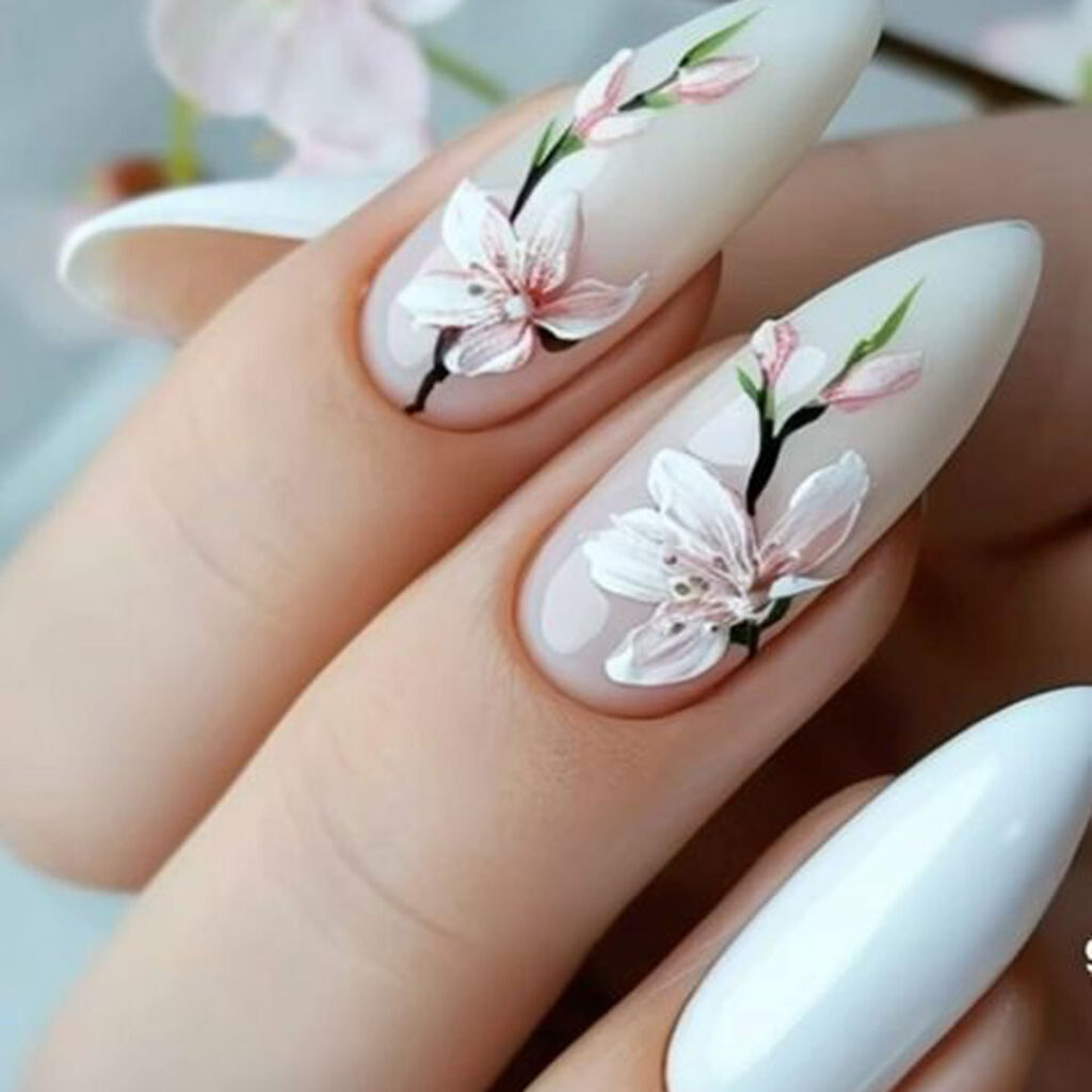 دیزاین ناخن با طرح های بهاری کره ای