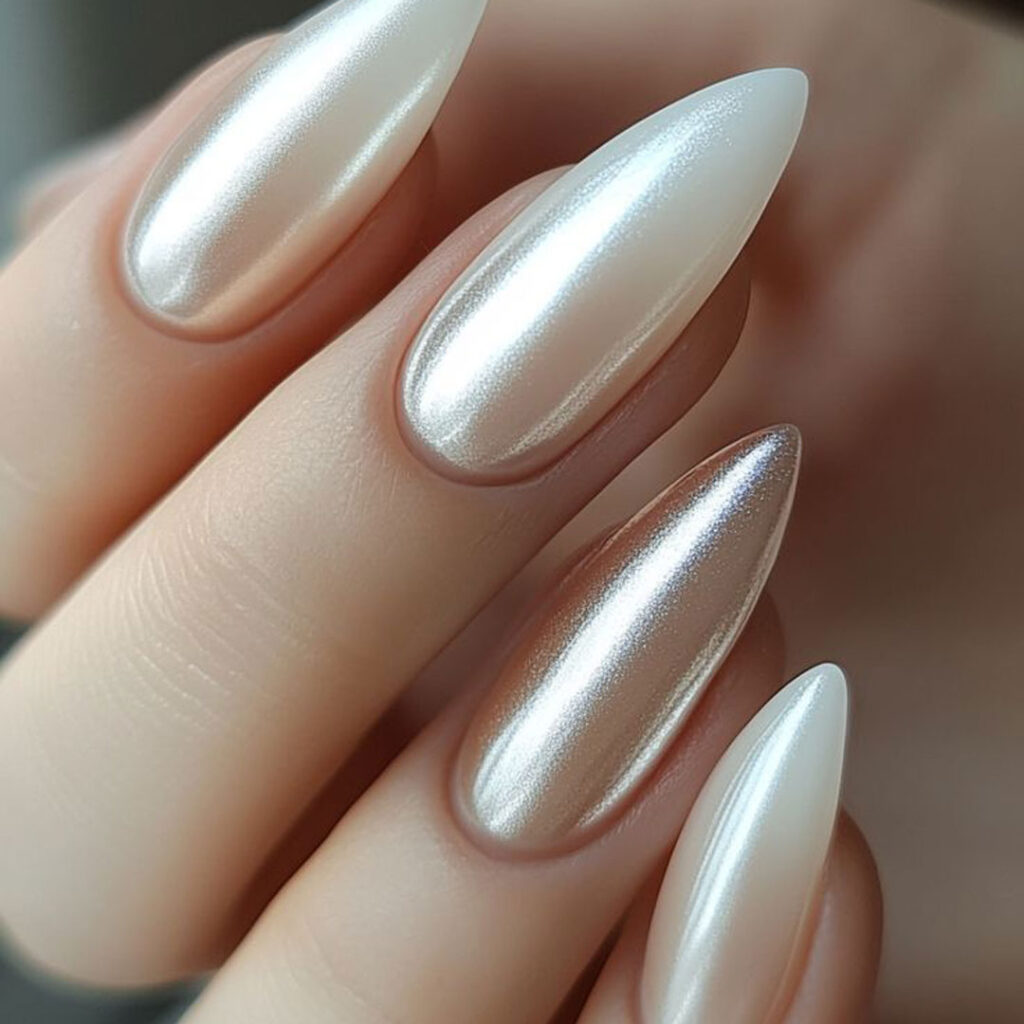 طراحی ناخن کروم آمبره سفید