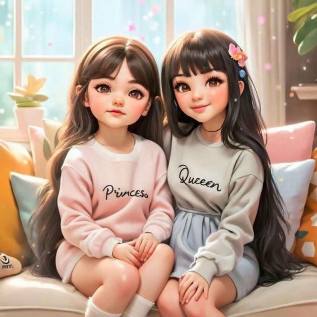عکس کارتونی پروفایل با تم دو خواهر کیوت