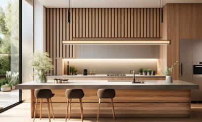 طراحی آشپزخانه با کابینت چوبی مینیمال؛ گرم، ساده، شیک