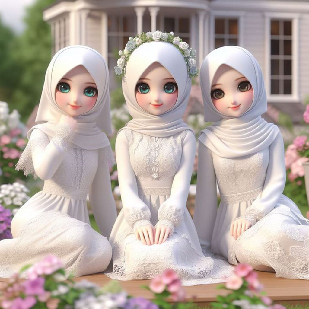 عکس کارتونی دختر باحجاب سه خواهر