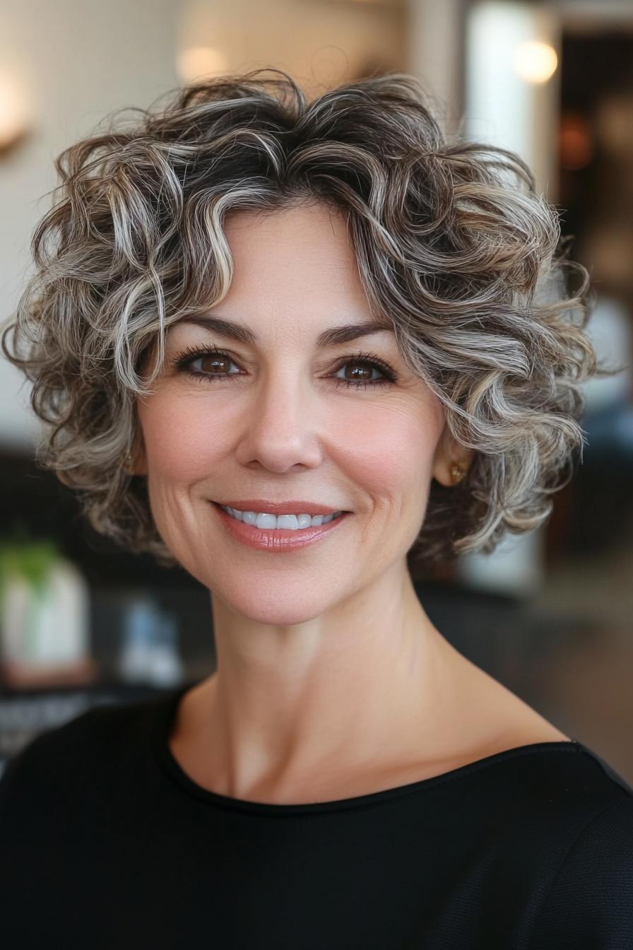 مدل باب فر خانم ها بالای 50 22. Curly Pixie Bob with Frosted Tips