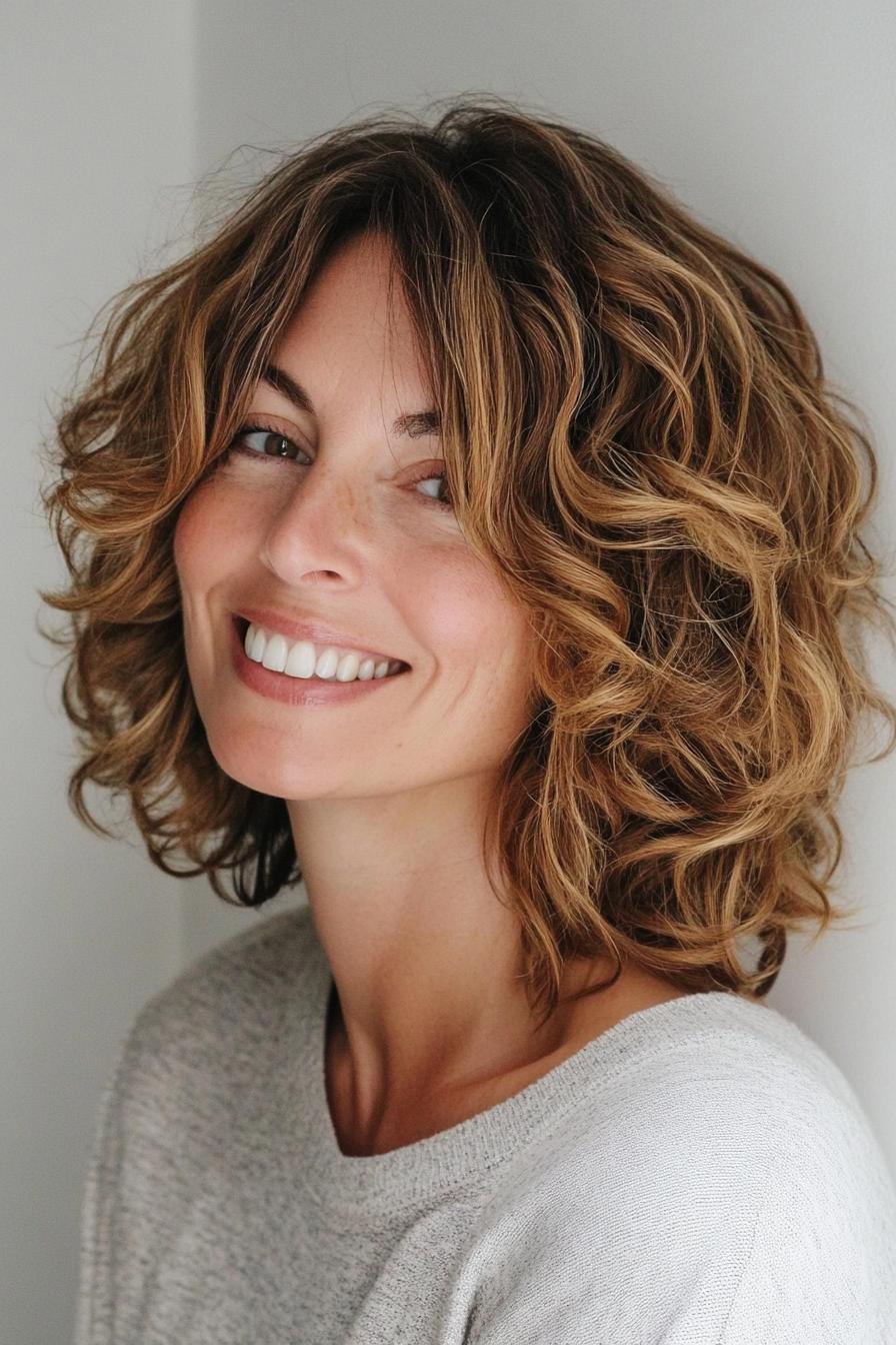 مدل باب فر خانم ها بالای 50 24. Shaggy Bob with Sun-Kissed Highlights