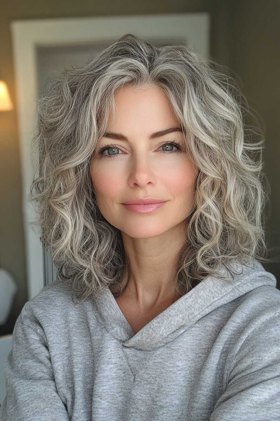 مدل باب فر خانم ها بالای 50 30. Textured Bob with Ash Gray Highlights