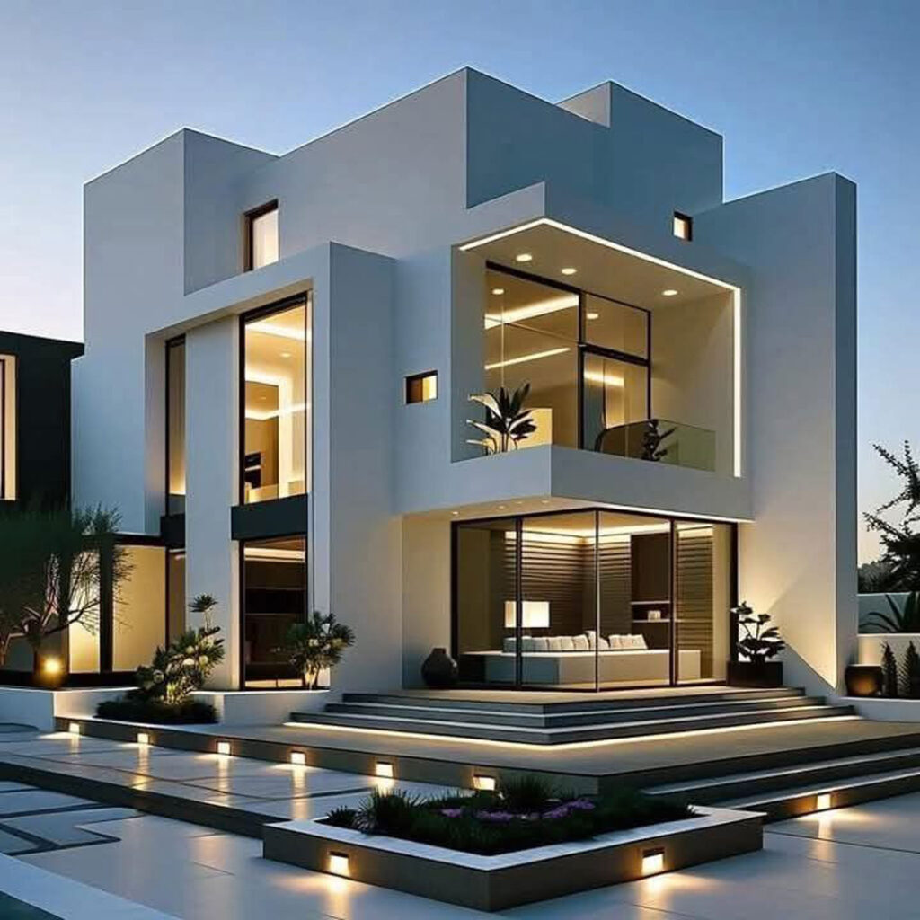 نمای ویلایی لوکس با نورپردازی هوشمند در سال ۲۰۲۶؛ طراحی نمای ویلایی