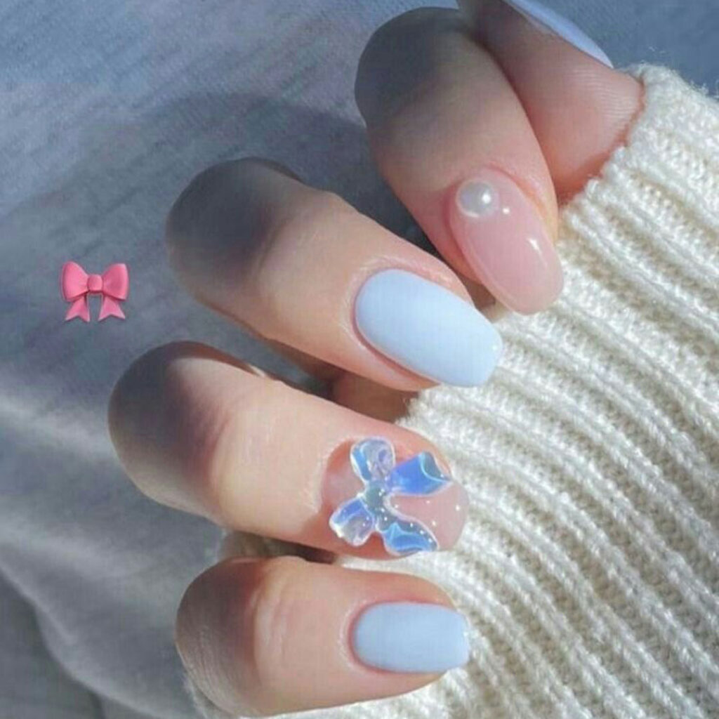 زیباترین دیزاین ناخن پاپیونی آبی