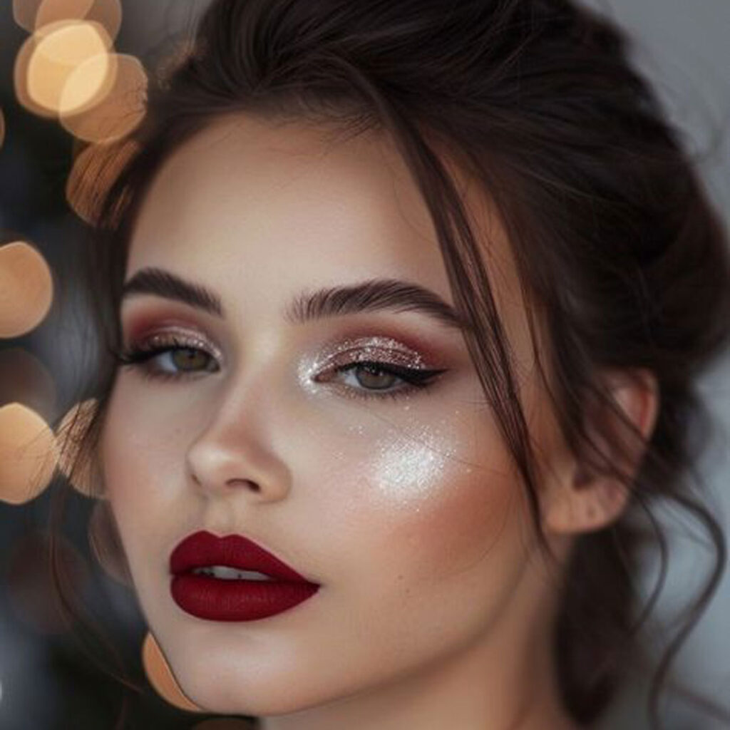 آرایش‌ لاکچری و پر زرق‌ و برق با رژ قرمز
