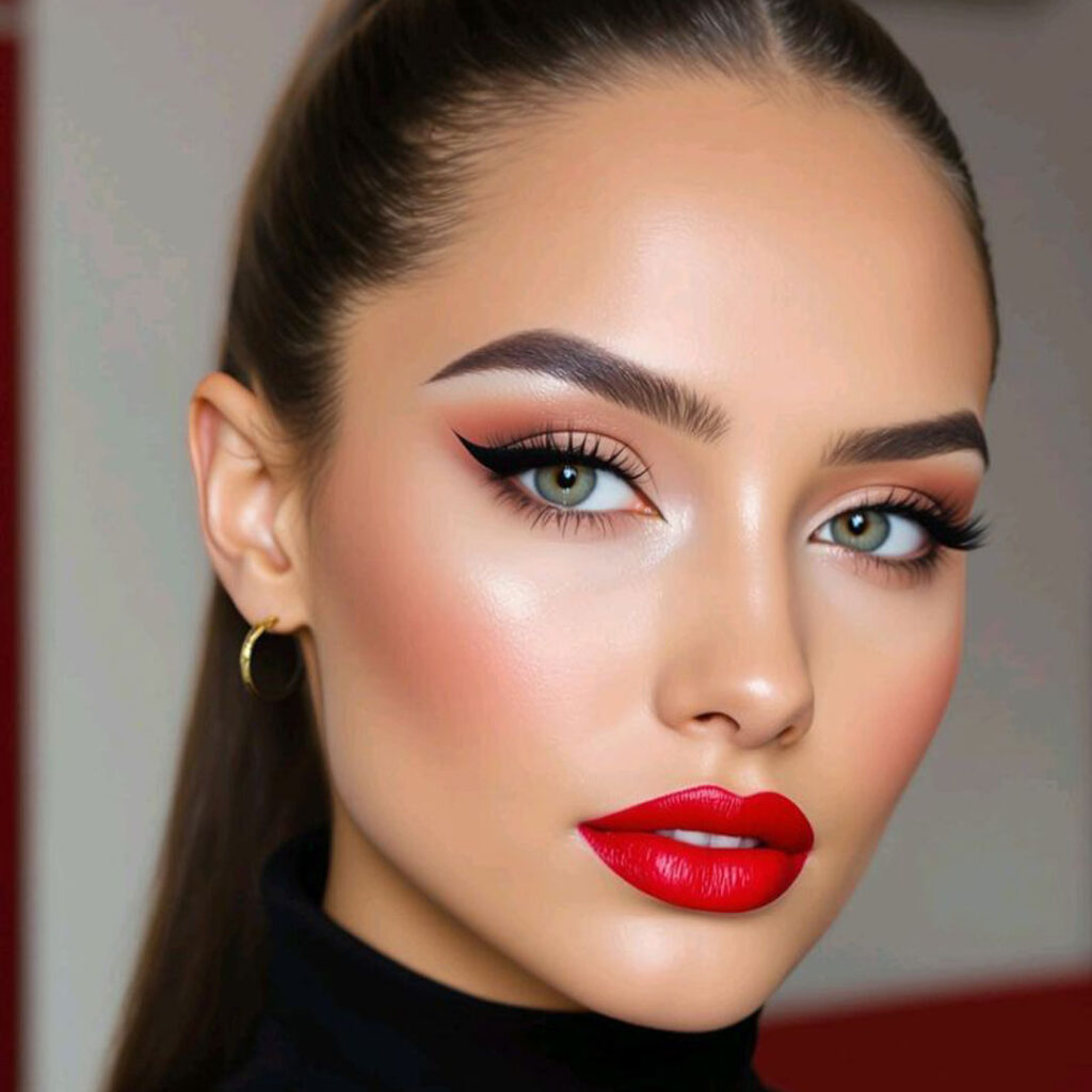 آرایش صورت با رژ قرمز زیبا