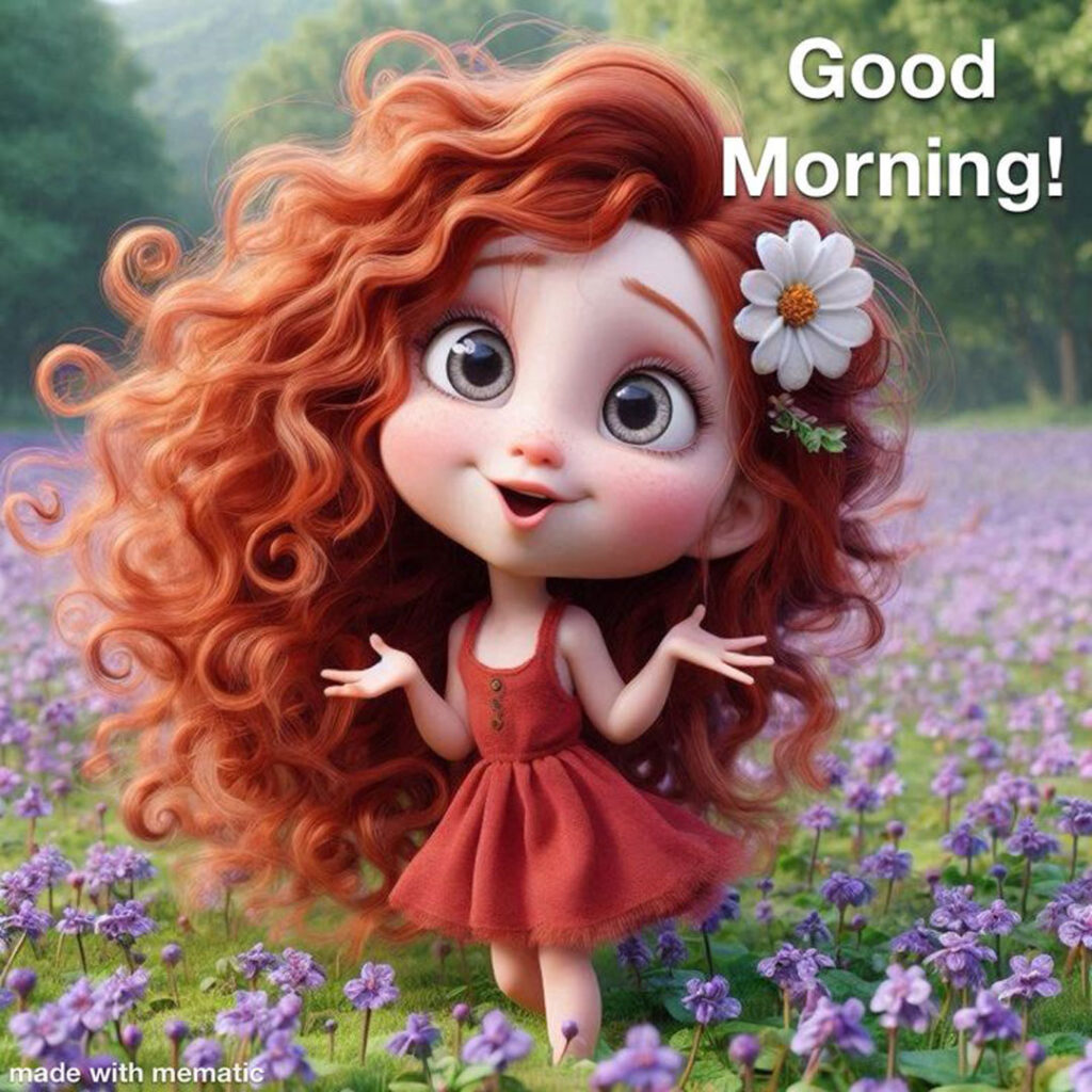 عکس استوری کارتونی دخترانه مو فرفری با تم Good Morning 