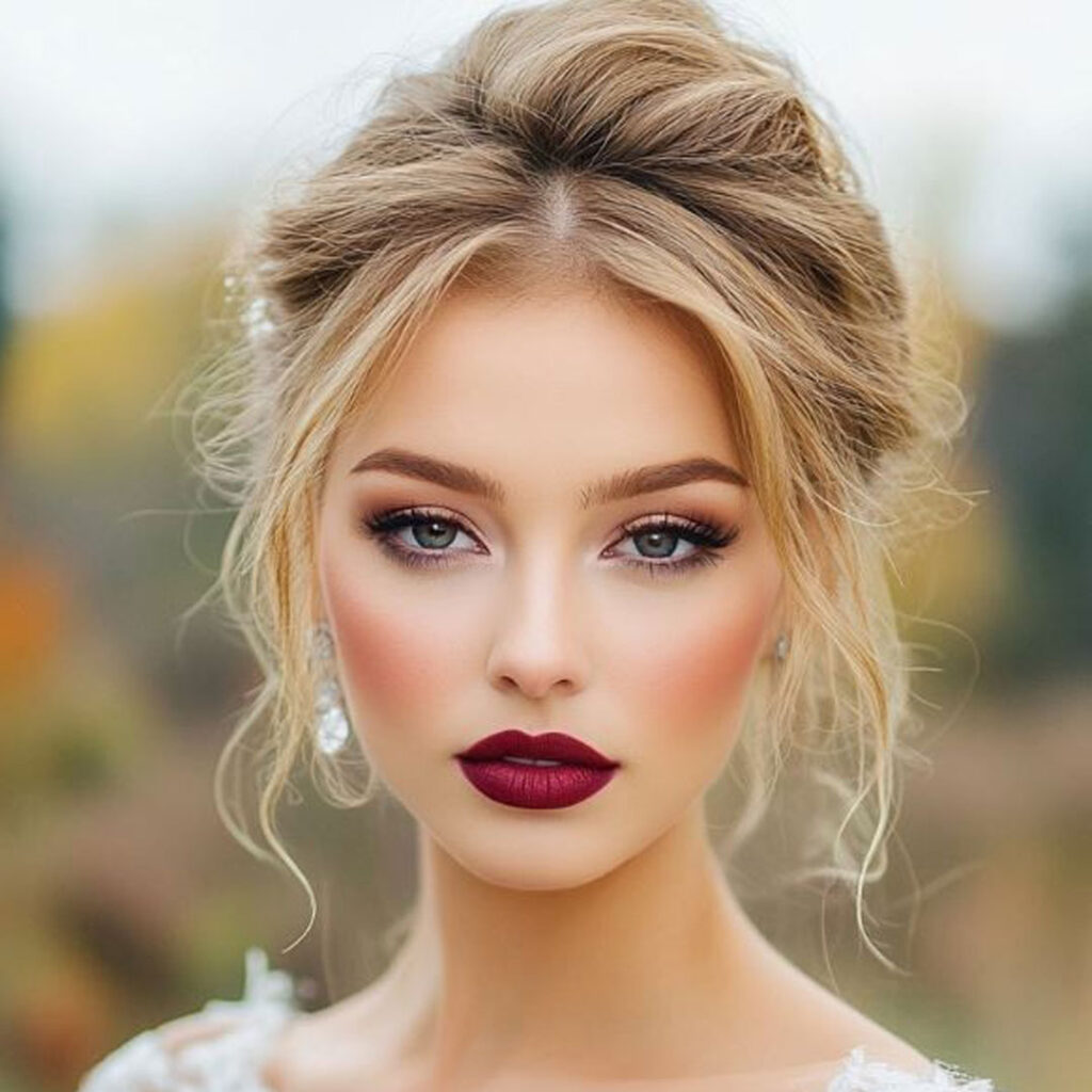 آرایش نچرال عروس با رژ لب قرمز