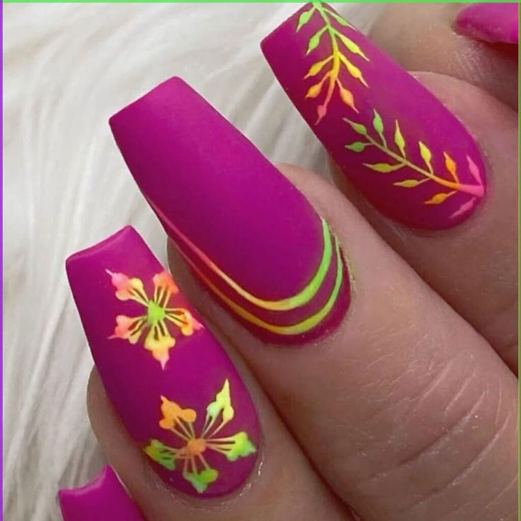 طراحی ناخن نئون سرخابی