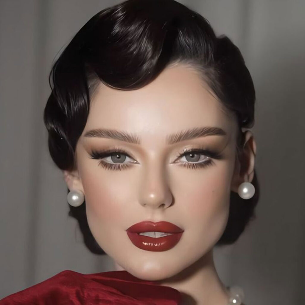آرایش کلاسیک با رژ لب قرمز 