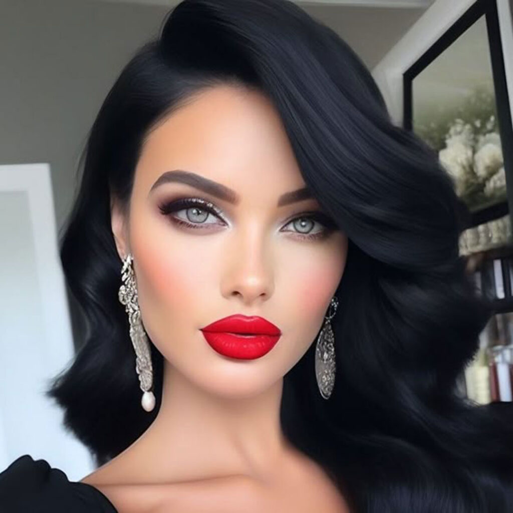 آرایش با رژ لب قرمز روشن