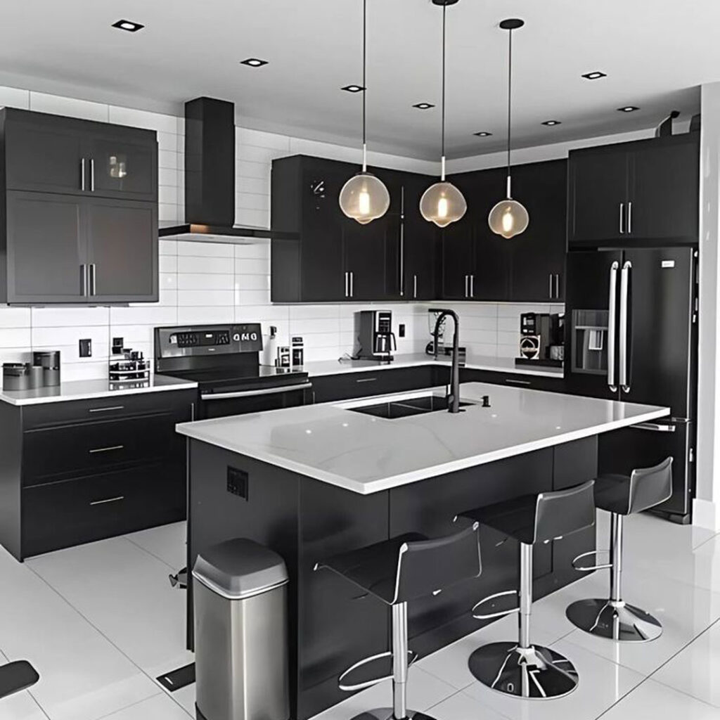 مدل‌ کابینت و جزیره آشپزخانه مشکی