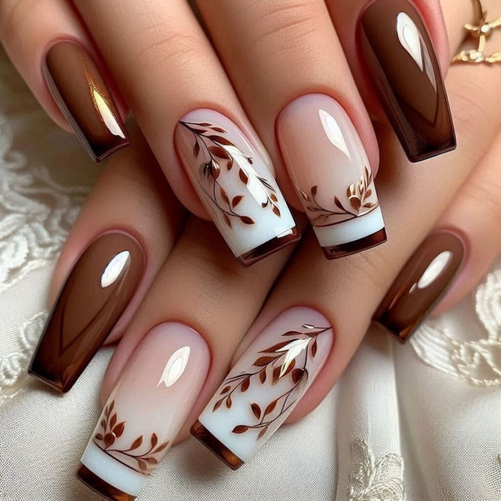فرنچ ناخن پاییزی کلاسیک