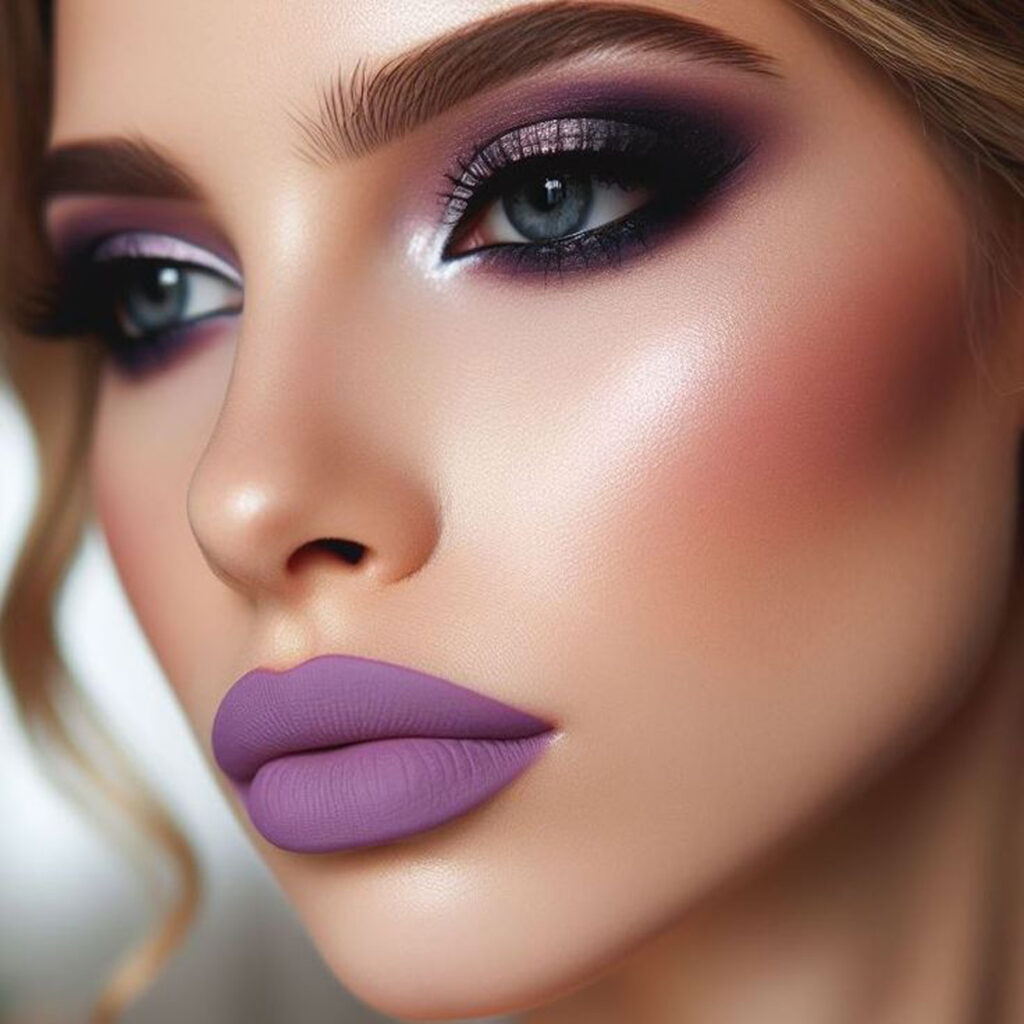 بهترین آرایش صورت با رژ لب بنفش