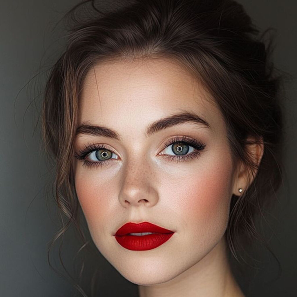 آرایش صورت با رژ لب قرمز زیبا و جذاب