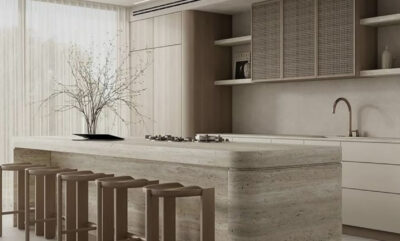 طراحی آشپزخانه شیک با کابینت‌ های مدرن و نورپردازی خاص